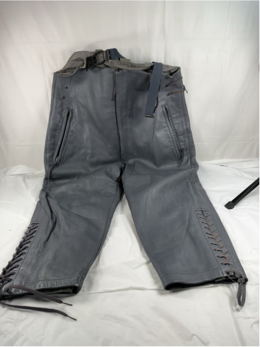 1979 West German Bundeswehr Gray Leather Motorcycle Trousers Beckumer Lederwerk